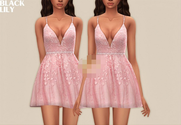 模拟人生4粉色刺绣吊带连衣裙MOD