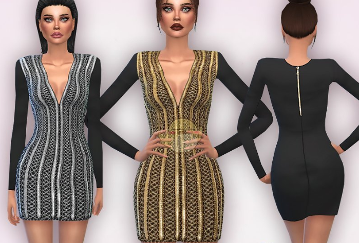 模拟人生4金属点缀编织迷你连衣裙MOD
