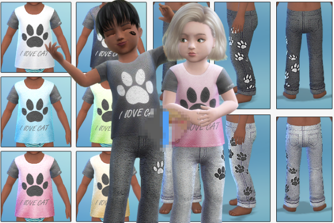 模拟人生4儿童猫脚印短袖MOD