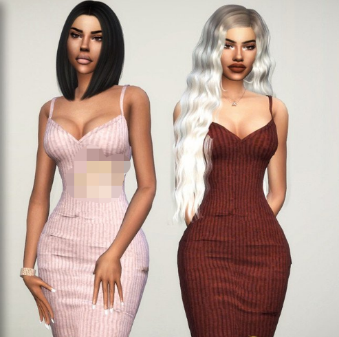模拟人生4女性吊带条纹礼服MOD