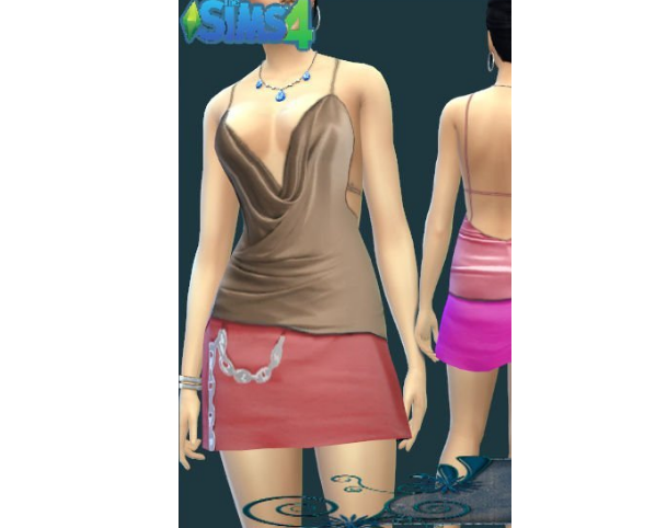 模拟人生4链条纯色短裙MOD