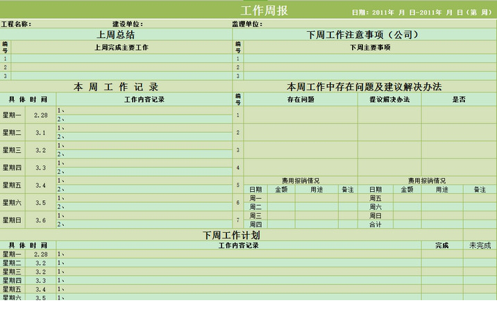 工作周报模板excel