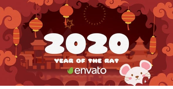 2020鼠年新年卡通喜庆片头AE模板