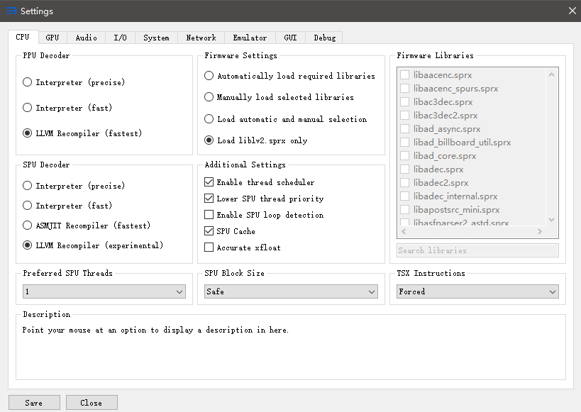 RPCS3模拟器设置界面截图