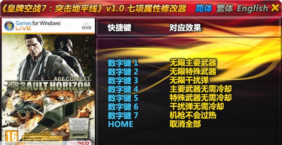 皇牌空战7突击地平线七项修改器 v1.6