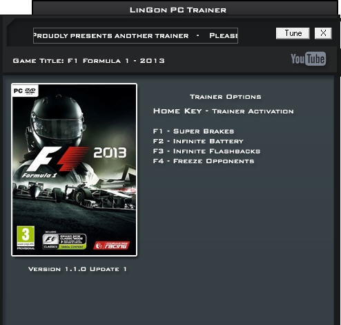 F1 2013四项修改器 v1.6 F1 2013四项修改器 v1.6