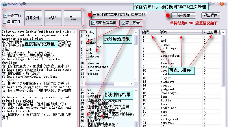 文章单词拆分及单词统计工具WordSplit v2014.11