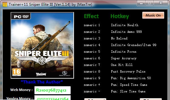 狙击精英3十一项修改器 v3.6