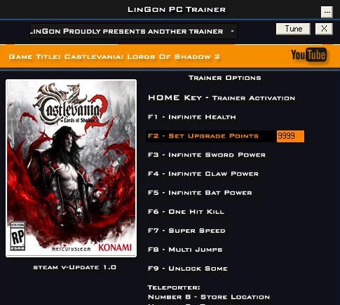 恶魔城暗影之王2九项修改器 v2.5