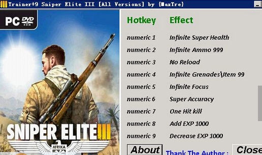 狙击精英3九项修改器 v3.9