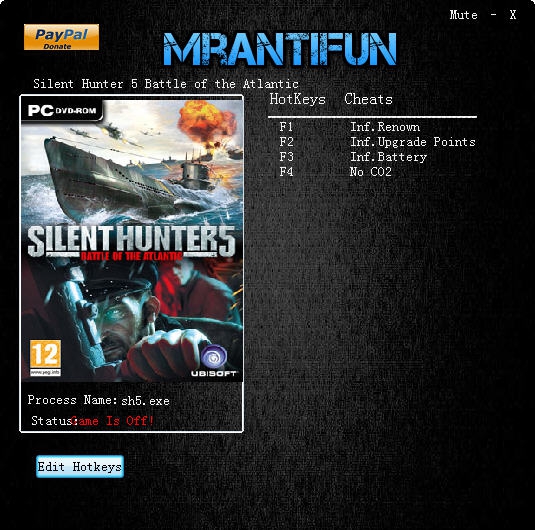 猎杀潜航5大西洋战役四项修改器 v3.7