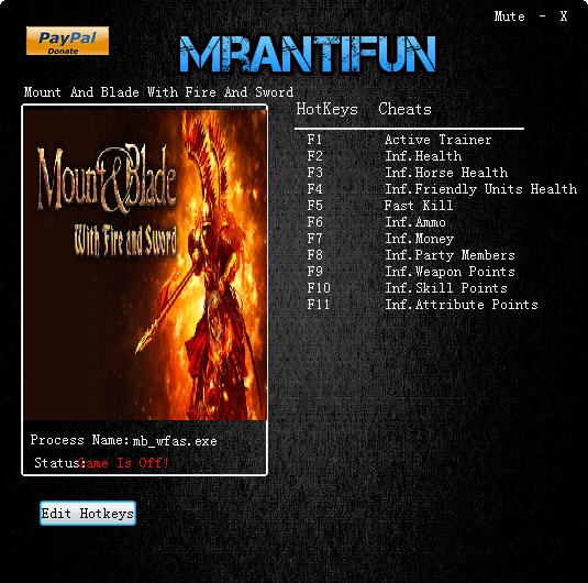 骑马与砍杀火与剑十项修改器 v3.6