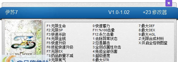 伊苏7二十三项修改器 v1.07