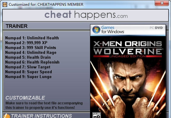 X战警前传金刚狼九项修改器 v3.8