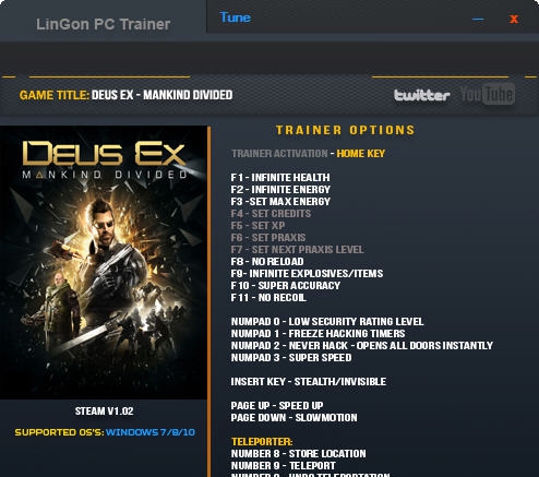 杀出重围人类分裂二十项修改器 v3.6