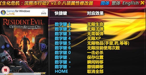 生化危机浣熊市行动八项修改器 v2.9