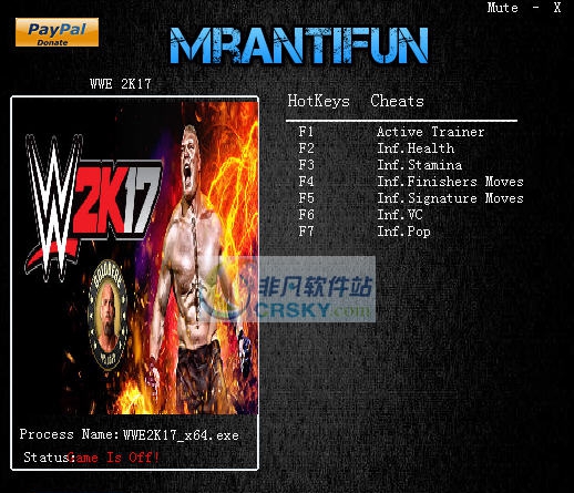 WWE2K17六项修改器 MrAntiFunv1.3