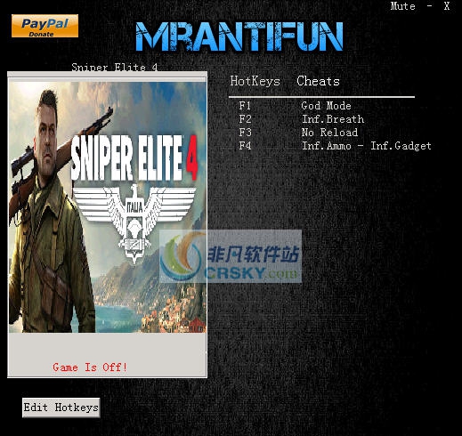 狙击精英4五项修改器 v3.4