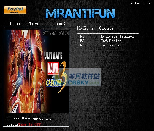终极漫画英雄vs卡普空3两项修改器 v3.3