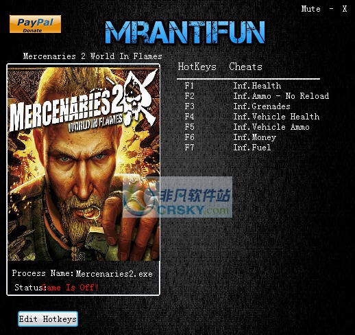 雇佣兵2战火世界八项修改器 v3.6