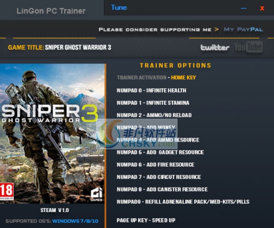 狙击手幽灵战士3十五项修改器 v3.7