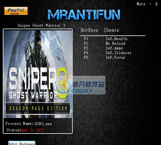 狙击手幽灵战士3五项修改器 v3.4