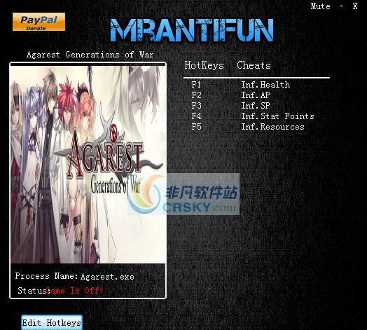 阿加雷斯特战记五项修改器 v3.5