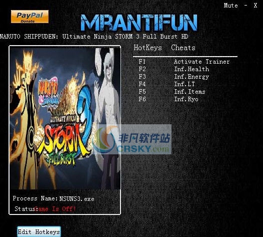 火影忍者究极忍者风暴3五项修改器 v3.6