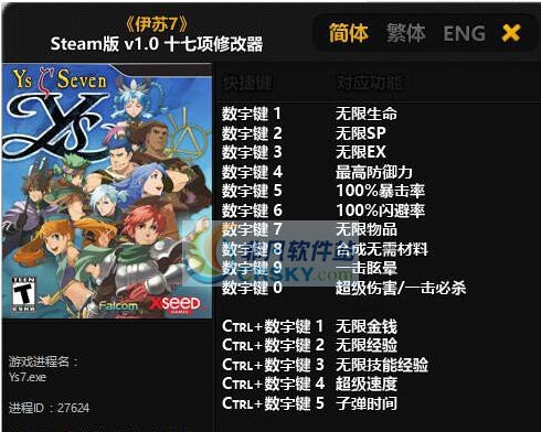 伊苏7Steam版十七项修改器 婵＄偛顑呭&ugrave;閿嬪閹烘瀚夐柛顐ｇ箓椤ㄦ硣1.7