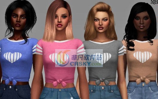 模拟人生4条纹心心短T恤衫MOD v2.6