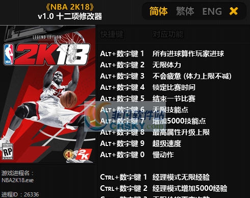 NBA2K18十二项修改器 v3.12