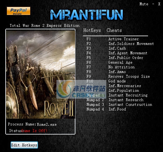 罗马2全面战争十五项修改器 v3.5