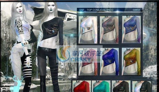 模拟人生4个性幻想风斜抹肩单袖衬衫MOD v2.6