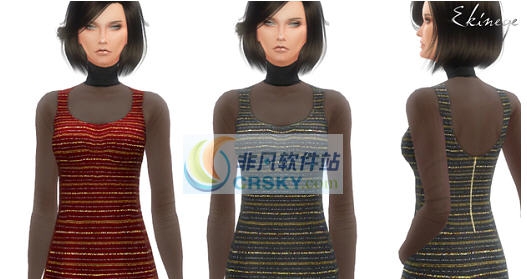 模拟人生4女士高领发光条纹迷你连衣裙MOD v2.7