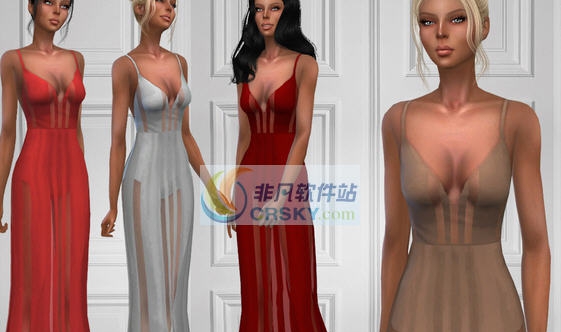 模拟人生4女士低胸竖条透长连衣裙礼服MOD v2.6