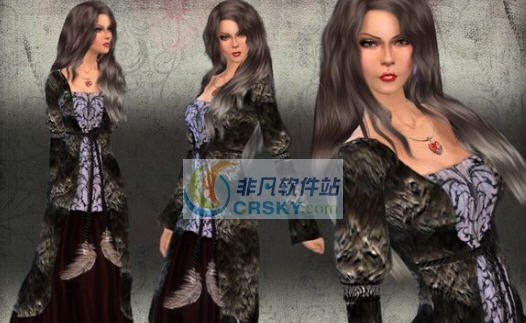 模拟人生4女士中世纪风格毛皮长衣长裙套装MOD v2.5