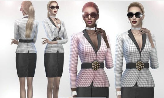 模拟人生4女士花格子束腰西装短裙职业装MOD v2.5
