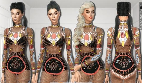 模拟人生4女士部落秘纹图腾透明纱裙MOD v2.6