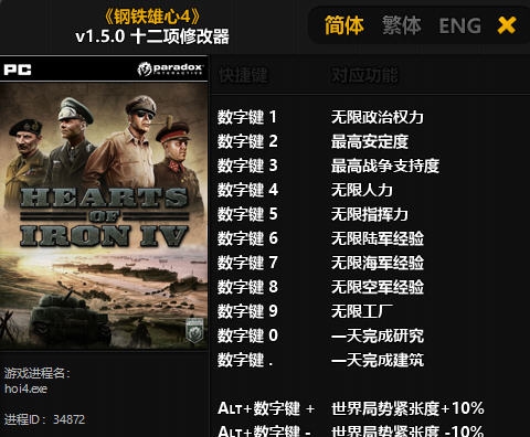 钢铁雄心4十二项修改器 v1.12