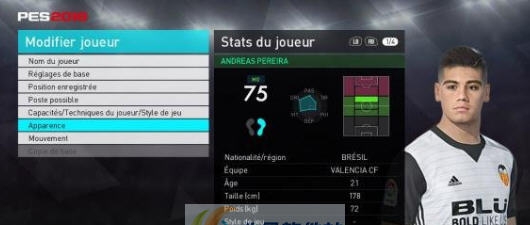 实况足球2018瓦伦西亚中场佩雷拉面部补丁 v2.5