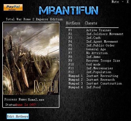 罗马2全面战争十五项修改器 v2.3.5