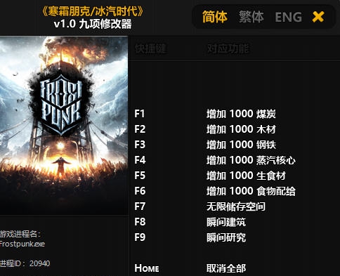 寒霜朋克/冰汽时代九项修改器 v3.5