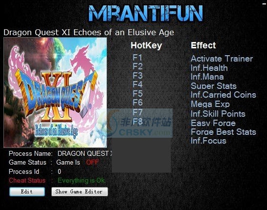 勇者斗恶龙11追寻逝去的时光九项修改器 v3.7