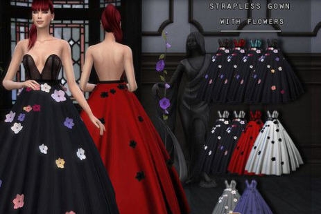 模拟人生4无肩带花卉礼服MOD v2.4