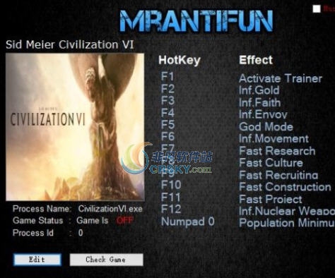 文明6风云变幻十二项修改器 v1.0.0.319