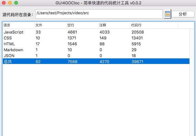 GUI4GOCloc代码统计工具 v0.0.6