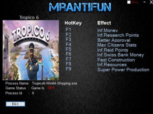 海岛大亨6九项修改器 MrAntiFunv1.3