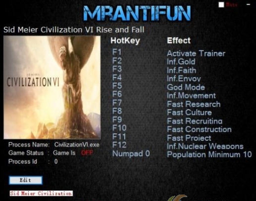 文明6迭起兴衰十二项修改器 MrAntiFunv1.4