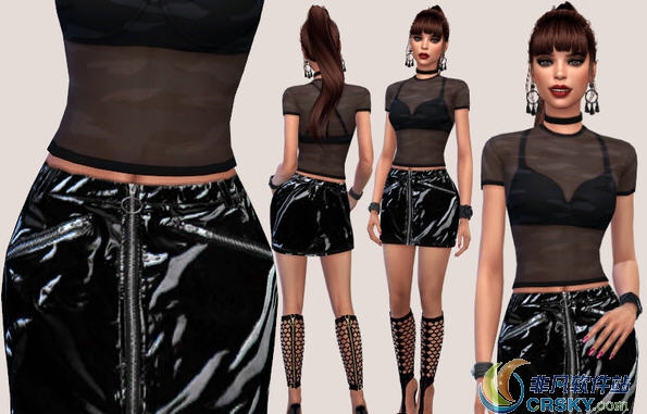 模拟人生4黑色皮质迷你半身裙MOD v2.54