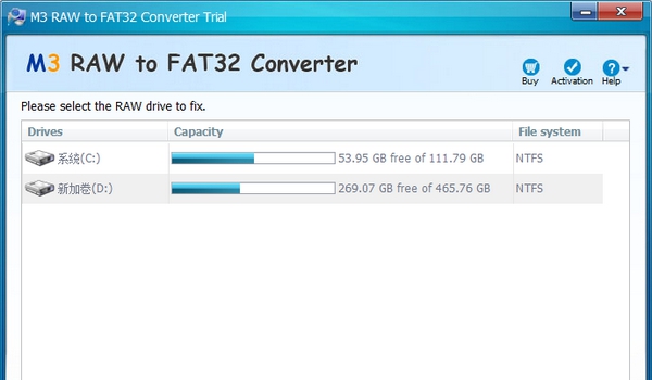 M3 RAW To FAT32 Converter(硬盘驱动器修复工具) v3.11